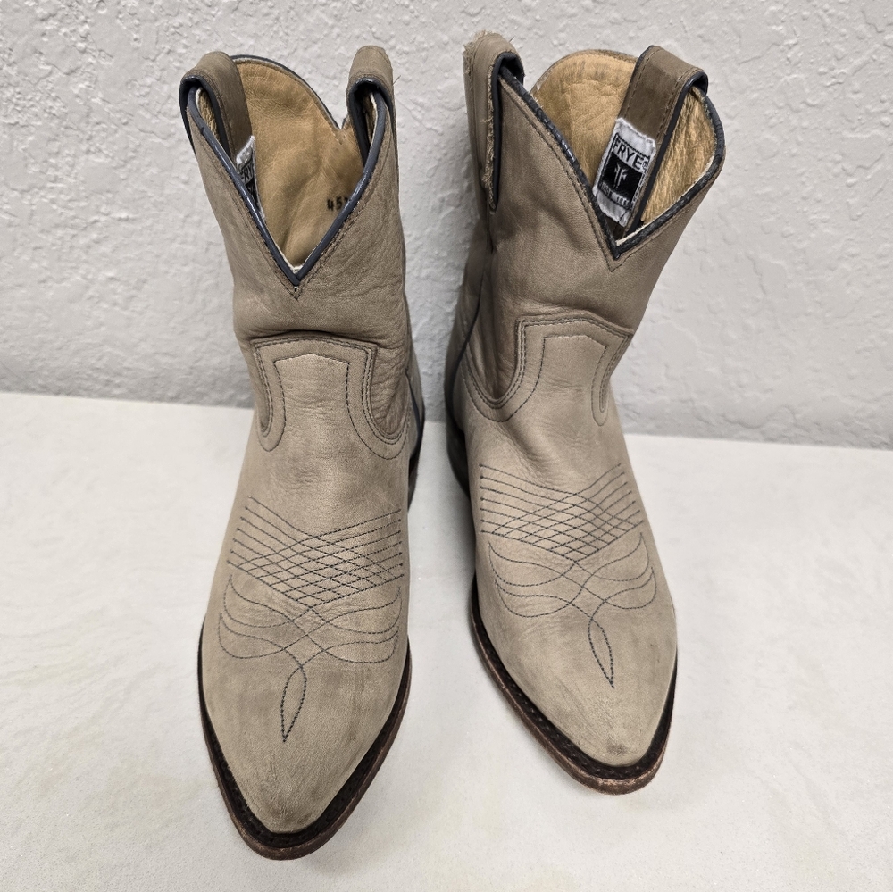 Frye Taupe Leather Western Ankle Boots